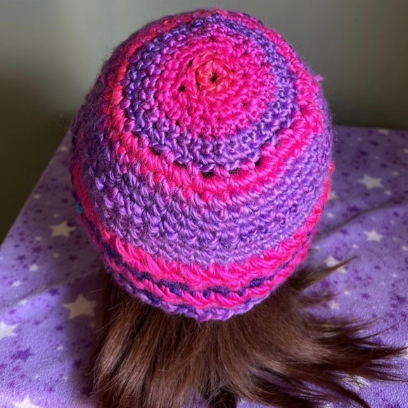 Vibrant Crochet Beanie in Purple and Pink - Picture 6 of 7